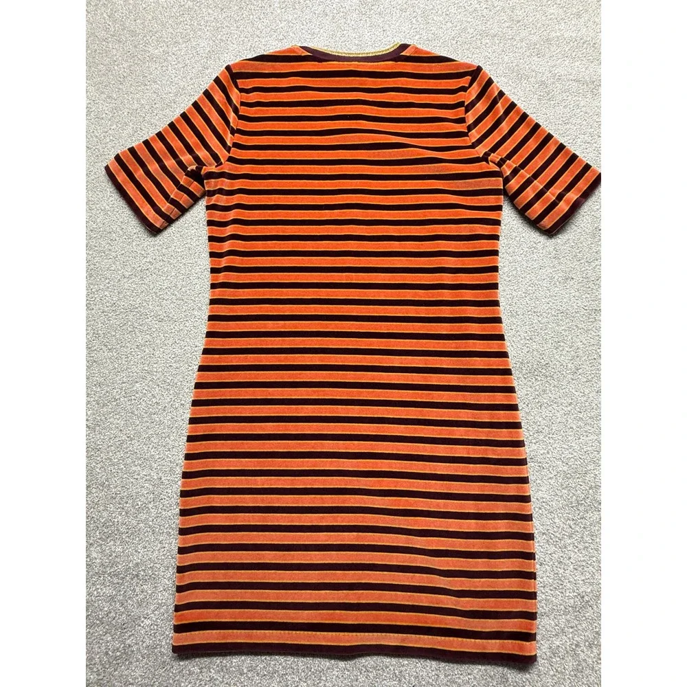 Scotch Soda Maison Striped Velvet‎ Zip Neck Dress Orange Burgundy M